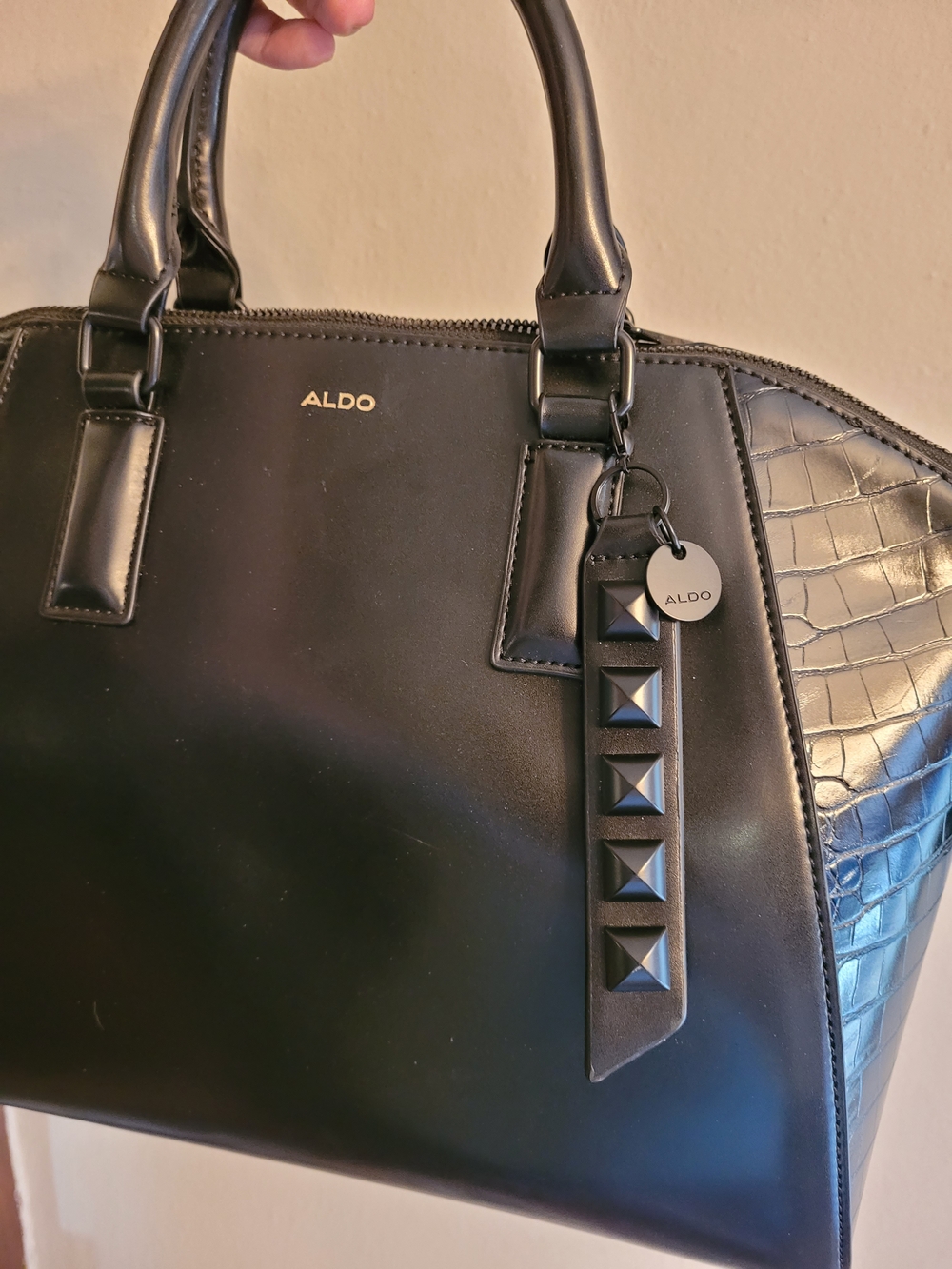 ALDO Black Structured Satchel Bag New Faux Leather Purse Tote
